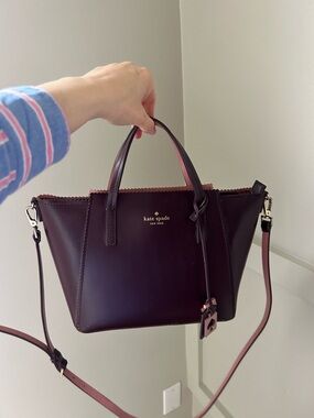 kate spade two-tone plum and blush leather top-handle satchel